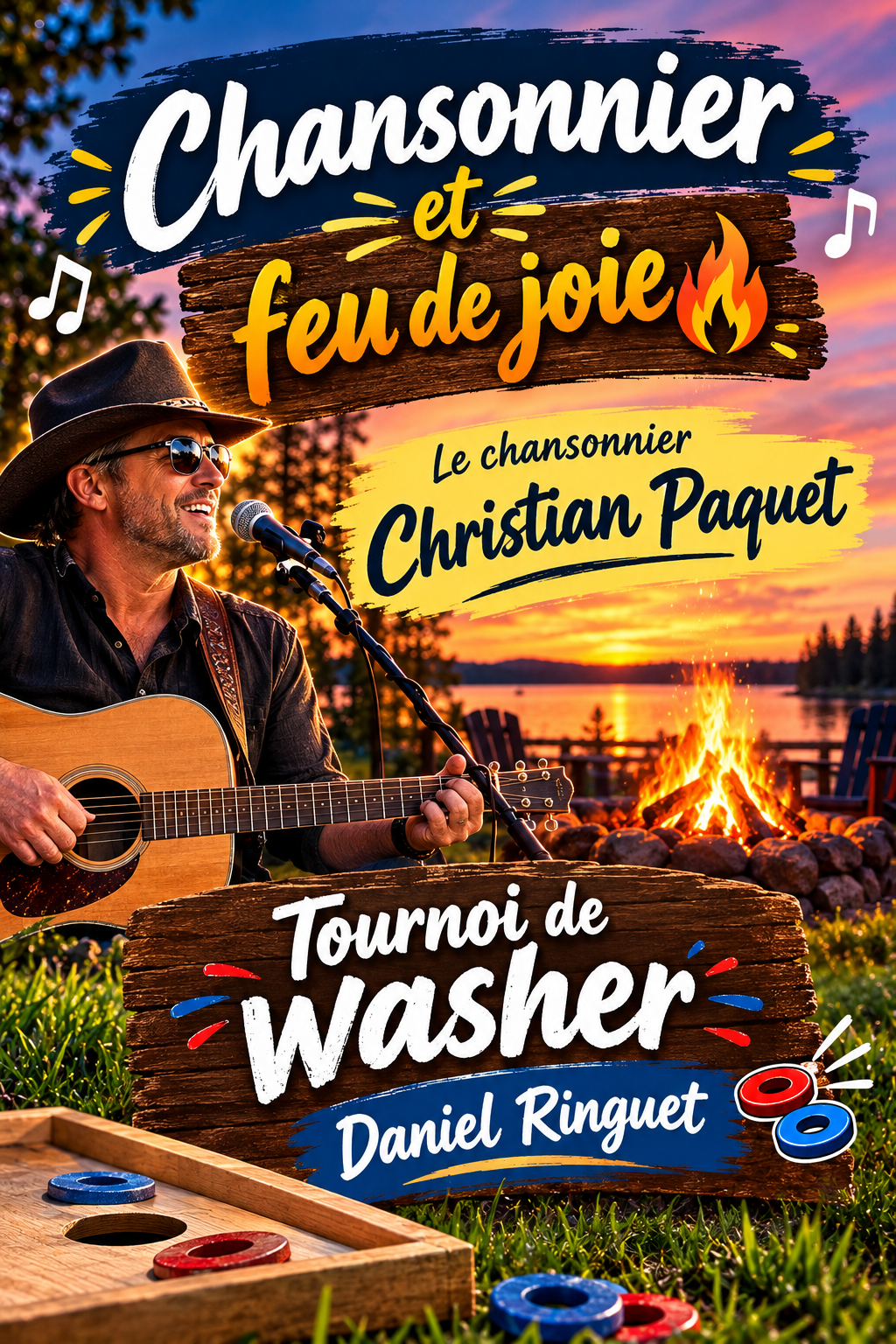 St-Jean-Baptiste- Chansonnier  Christian Paquet et feu de joie -- tournoi de washer