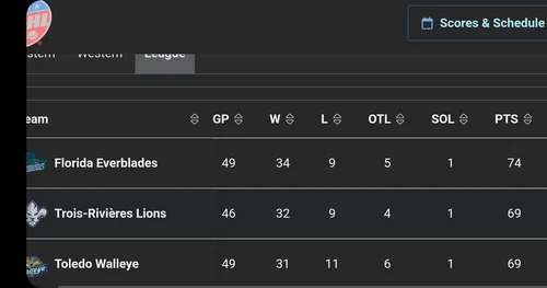 Classement de la ligue ( E.C.H.L.)